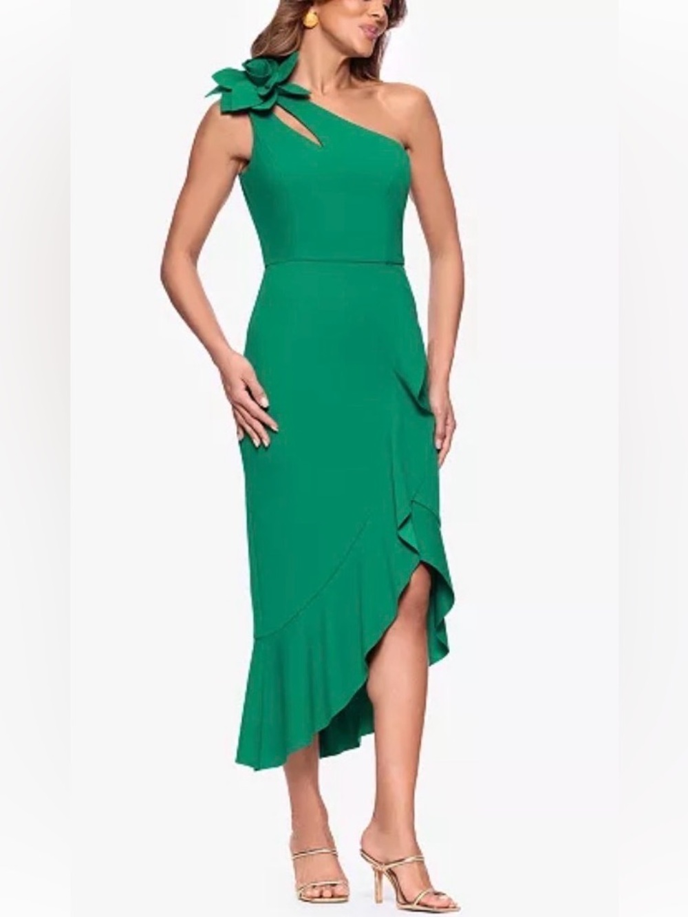 XSCAPE
Petite Asymmetrical One-Shoulder Ruffled
Midi Dress